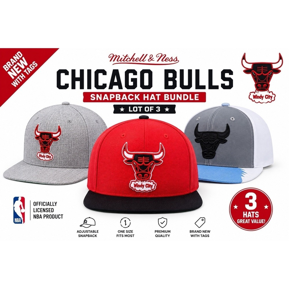 Chicago Bulls Mitchell & Ness Snapback Hats Lot of 3 NWT NBA Cap    Adjustable